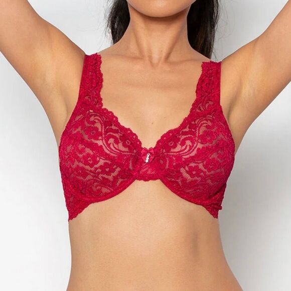 Smart & Sexy Signature Lace Unlined Underwire Bra Floral Red Women 38D New - Picture 9 of 9
